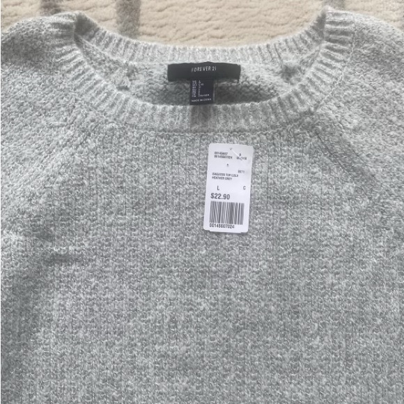 Forever 21 light heather gray long crew neck sweater size large NWT - Picture 6 of 7